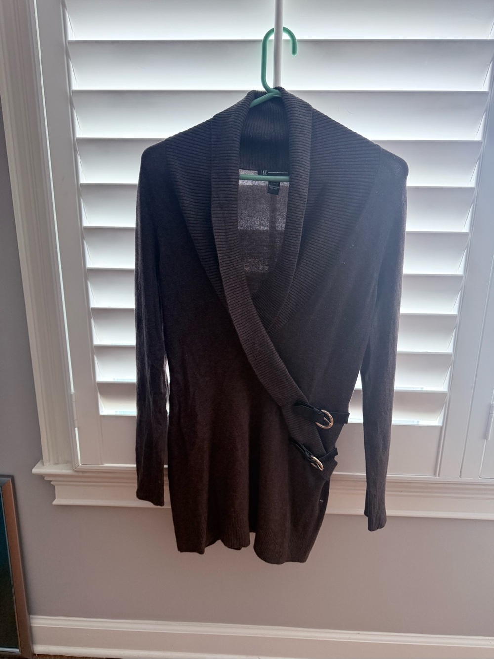 INC International Concepts Dark Brown Shawl Collar Wrap Cardigan
